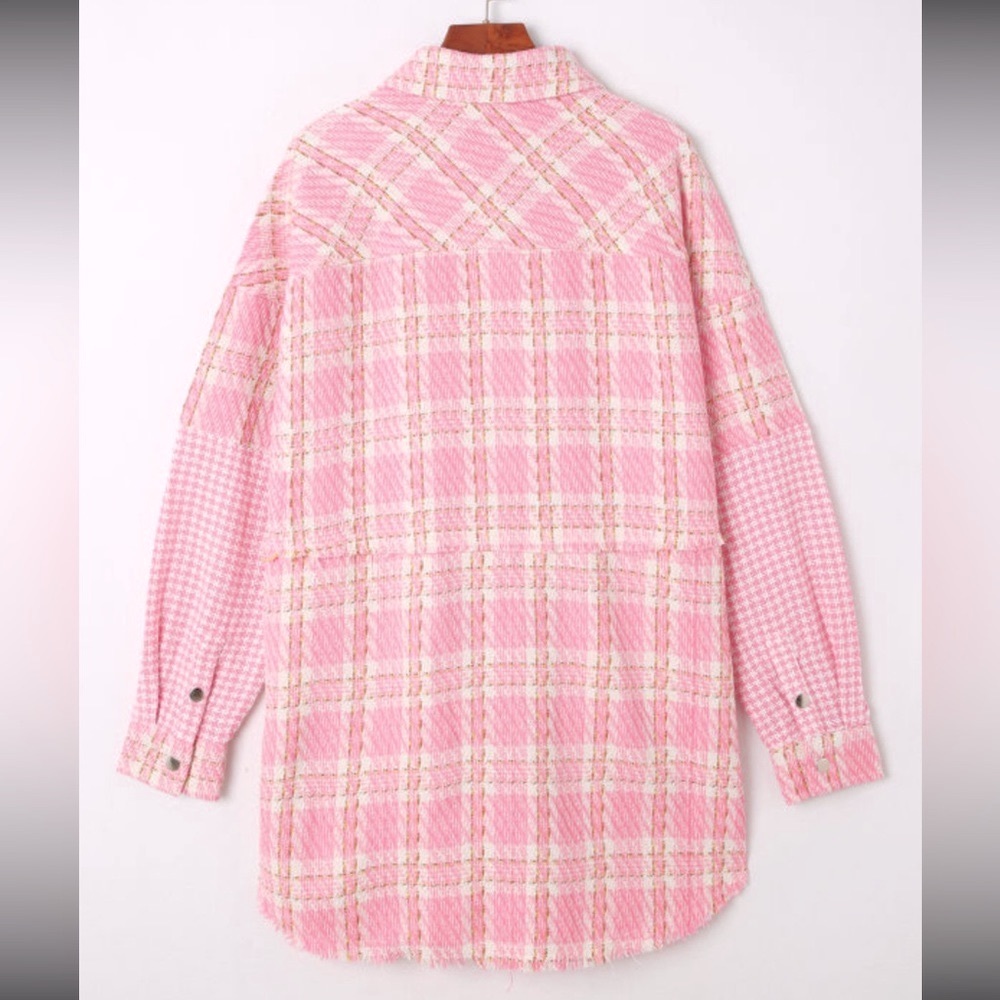 🍁”Tweed Me Alone” Pink Plaid Craft Distressed Houndstooth - Picture 6 of 16